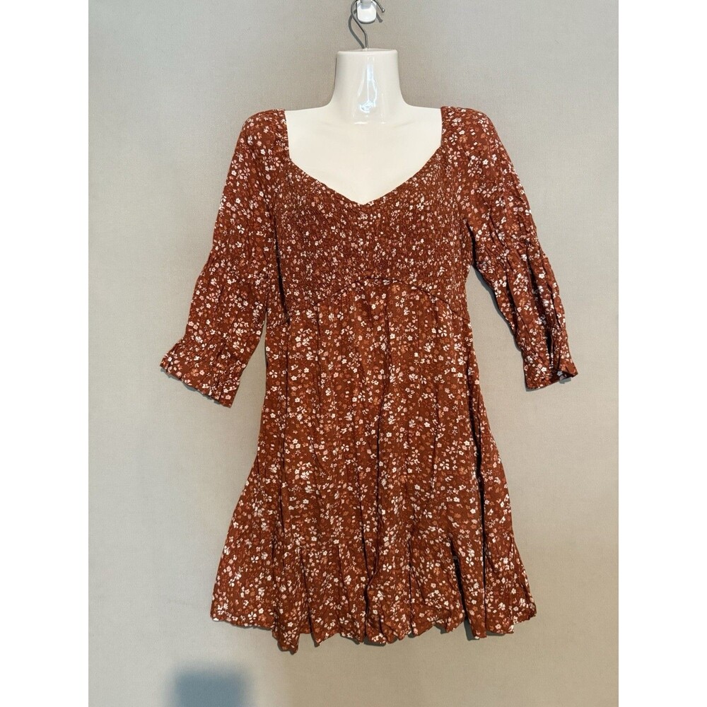 Hollister Floral Smocked Mini Dress Extra Large Cottagecore Boho Puff Sleeve New